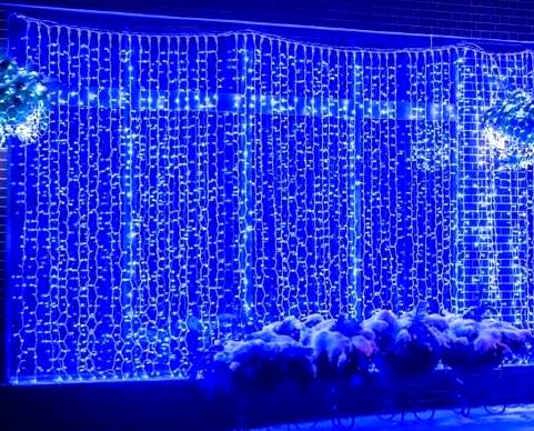 Уличная гирлянда занавес "Дождь" 3х3 м 2200 LED ламп (Синий)